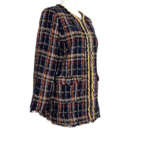 Chico’s Tweed Playful Plaid Mid Length Open Front Blazer Jacket NWT (4P) - Picture 3 of 16